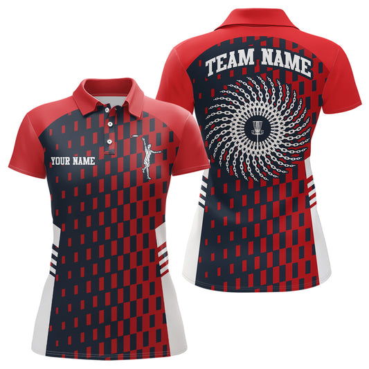 Womens Disc Golf Polo Shirt Red Navy Checkered Custom Disc Golf Shirts For Women Golf Gifts LDT0725