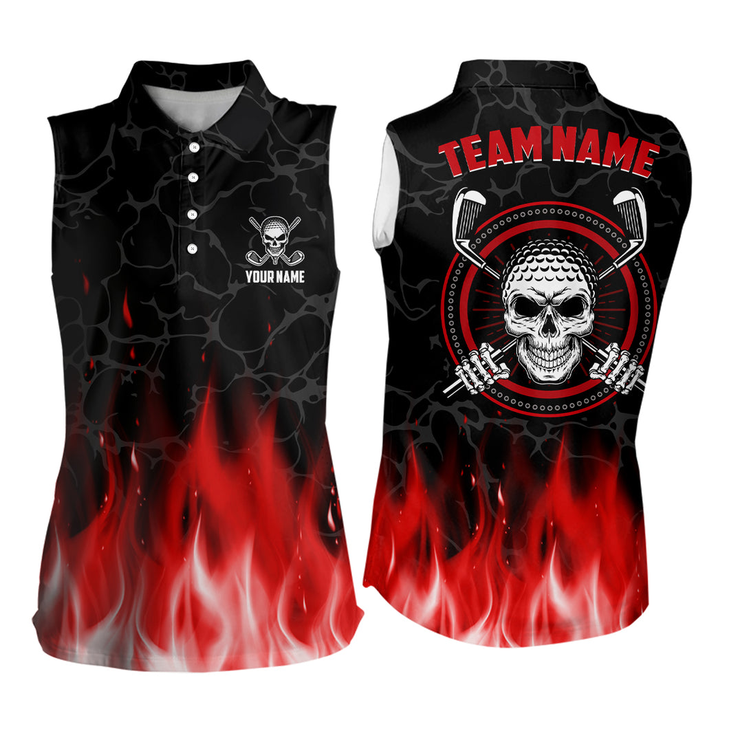 Personalized 3D All Over Print Skull Womens Sleeveless Golf Polo Red Fire Flame Golf Shirts For Women LDT0719