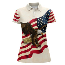 Load image into Gallery viewer, Retro Waving American Flag Golf Polo Shirt Eagle Golf Shirts For Women Patriotic Golf Tops LDT0954