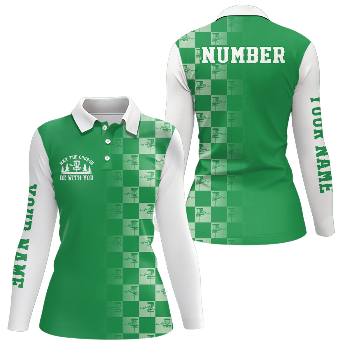 Gradient Green White Checkered Pattern Disc Golf Polo Shirt Custom Disc Golf Tops For Women LDT0955