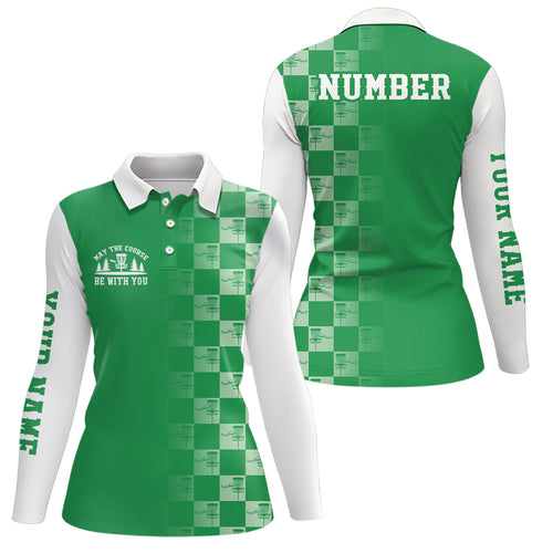 Gradient Green White Checkered Pattern Disc Golf Polo Shirt Custom Disc Golf Tops For Women LDT0955