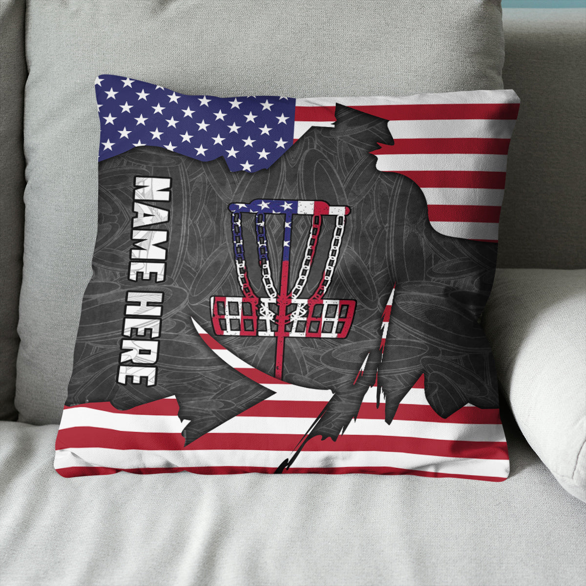 American Flag Disc Golf Basket Custom Pillow Personalized Disc Golf Gift LDT1178