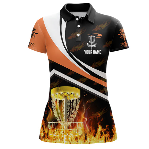 Personalized Disc Golf Fire Flame Orange Style Custom Golf Shirts For Women, Disc Golf Gifts LDT0171
