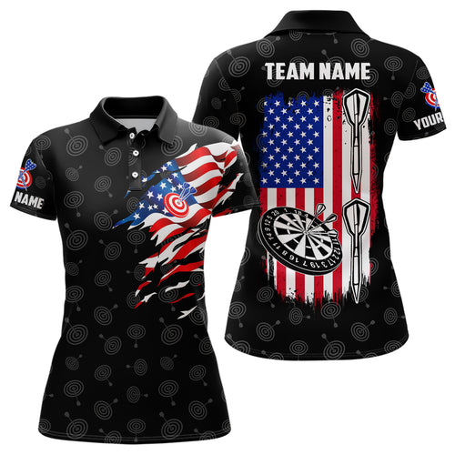 American Flag Personalized Darts Polo Shirt Custom Patriotic Darts Jersey For Women LDT0733