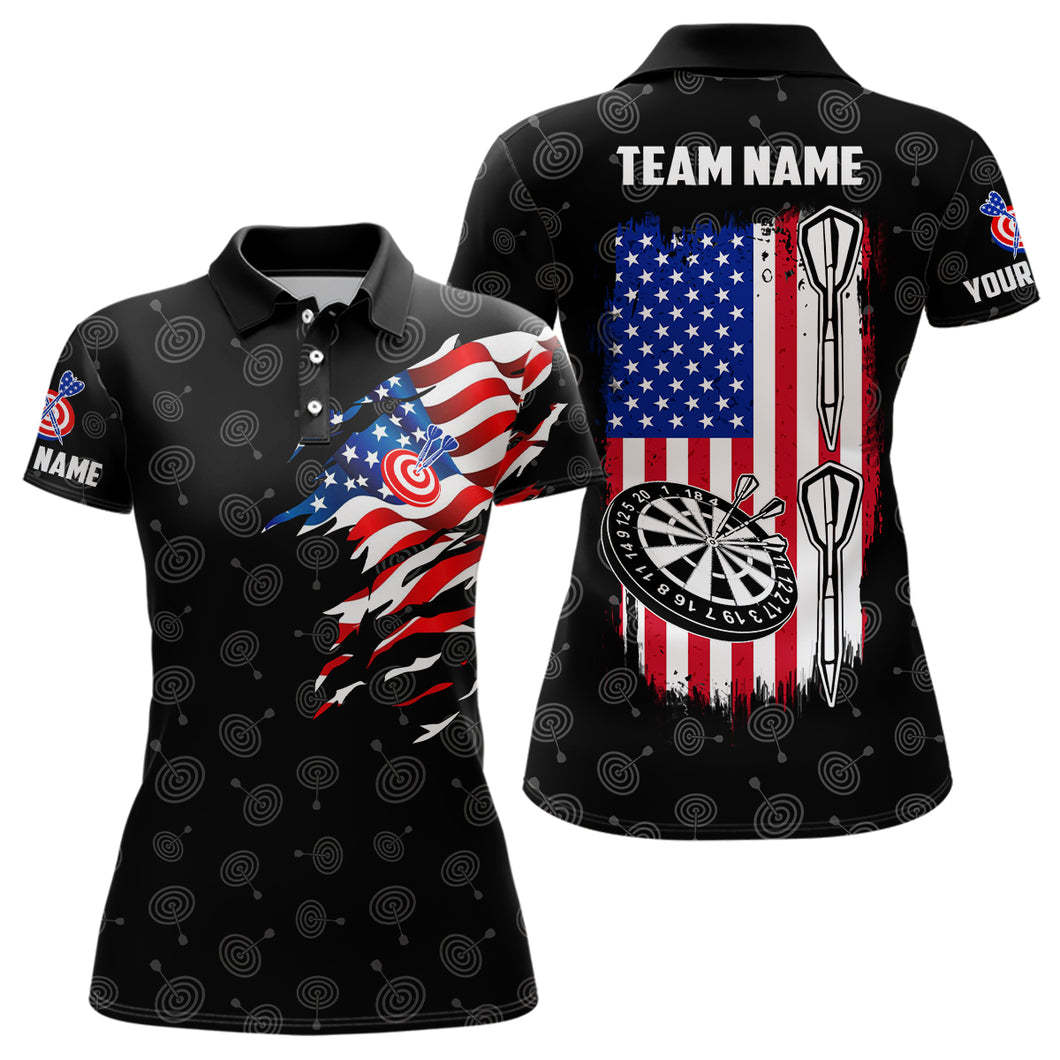American Flag Personalized Darts Polo Shirt Custom Patriotic Darts Jersey For Women LDT0733