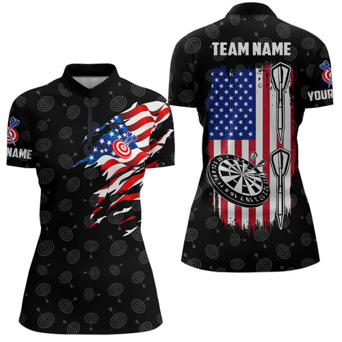 American Flag Personalized Darts Quarter Zip Shirt Custom Patriotic Darts Jersey For Women LDT0733