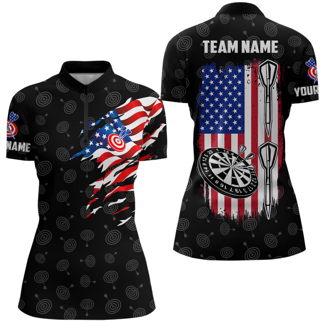 American Flag Personalized Darts Quarter Zip Shirt Custom Patriotic Darts Jersey For Women LDT0733