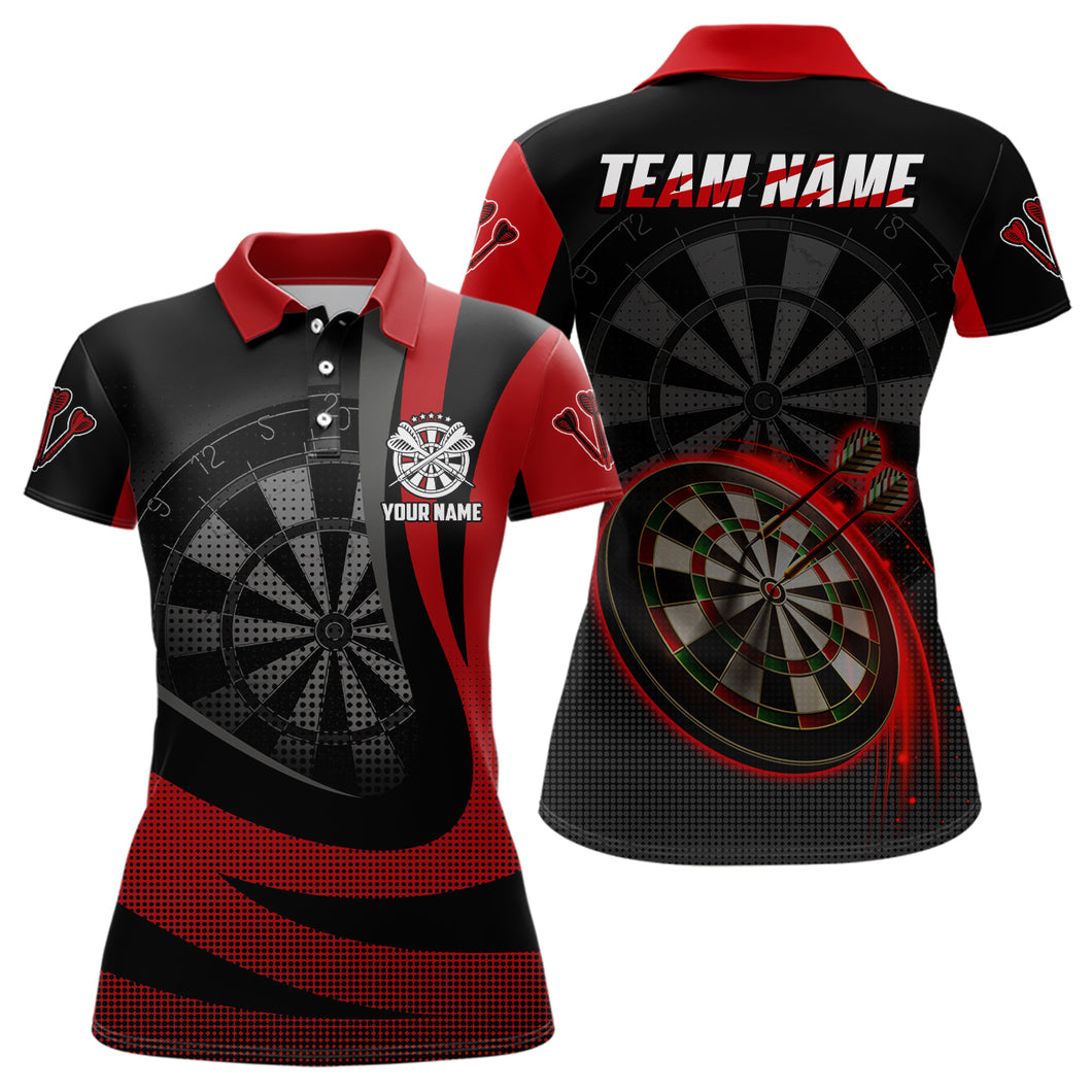 Personalized Black Red 3D Womens Darts Polo Shirt Custom Cool Darts Team Jersey For Women LDT0737