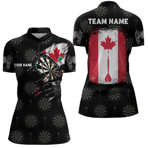 Personalized Retro Canada Flag Darts Quarter-Zip Shirt Custom Patriotic Women Darts Jersey LDT0958