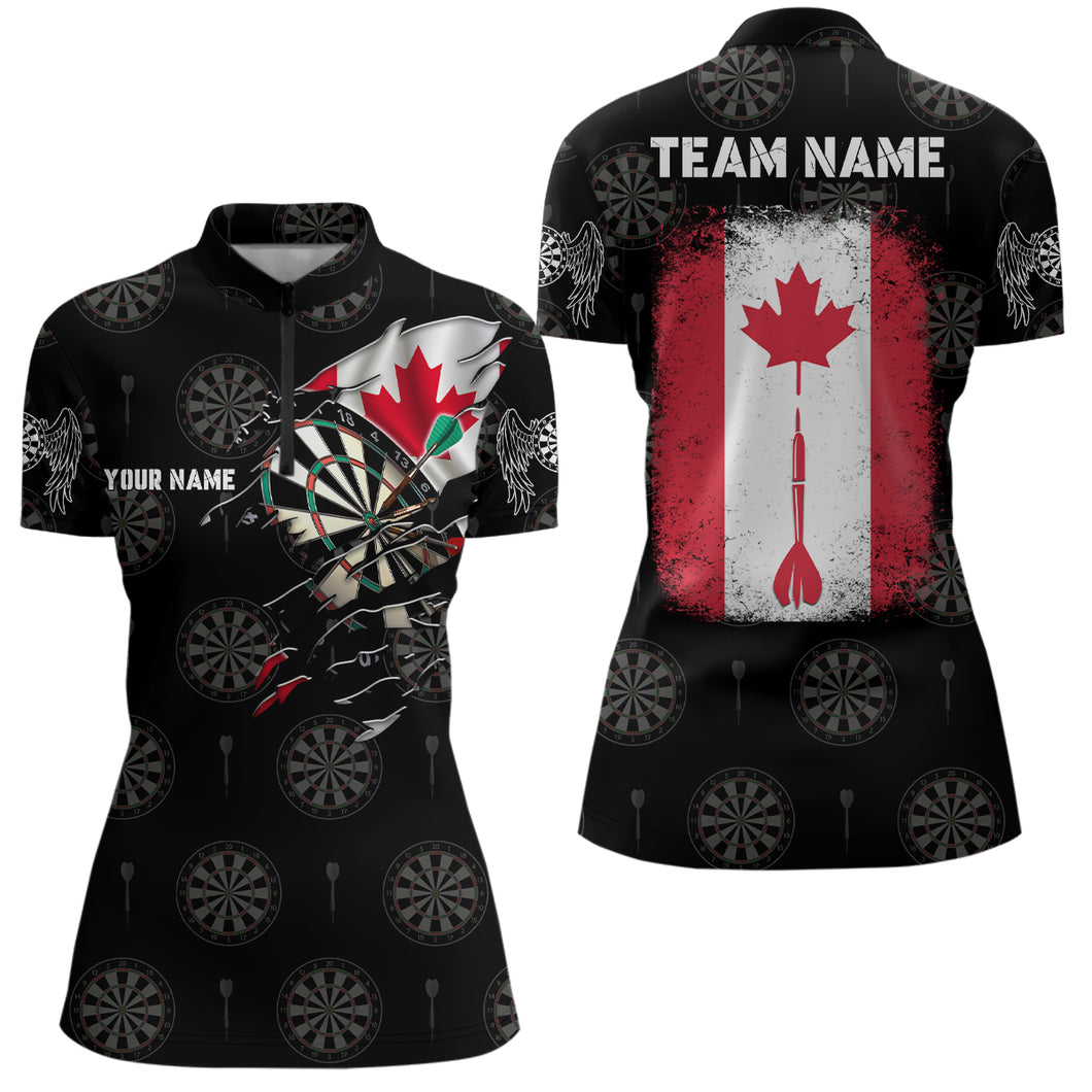 Personalized Retro Canada Flag Darts Quarter-Zip Shirt Custom Patriotic Women Darts Jersey LDT0958