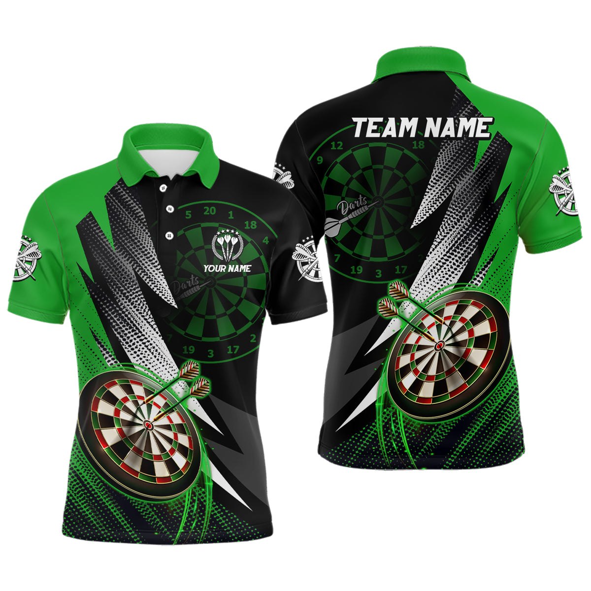 Personalized Green Black Mens Darts Polo Shirt Custom Cool Darts Shirt For Men Team Jersey LDT0960
