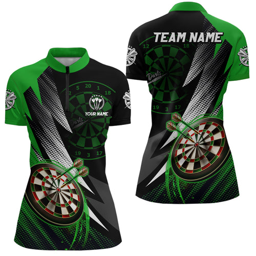 Personalized Green Black Darts Quarter Zip Shirt Custom Cool Darts Jersey Shirt For Women LDT0960
