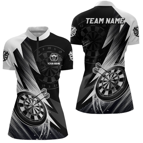 Personalized Black White Darts Quarter Zip Shirt Custom Cool Darts Jersey Shirt For Men LDT0961