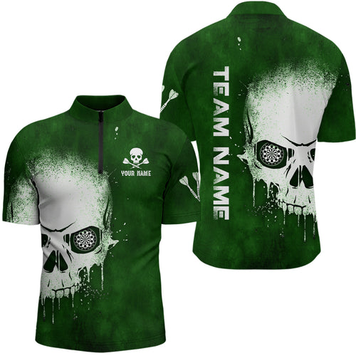 Smoke Skull Green Darts Quarter Zip Shirt Custom Darts Shirt For Men Scary Dart Jerseys LDT1374