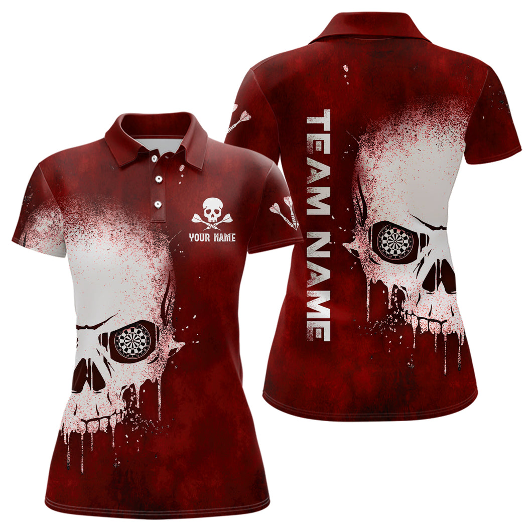 Smoke Skull Red Womens Darts Polo Shirts Custom Darts Shirt For Women Scary Dart Jerseys LDT1375