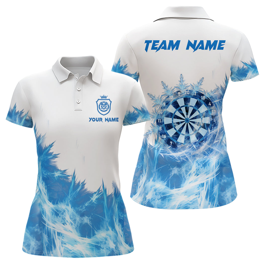 Icy Blue White Womens Darts Polo Shirt Customized Darts Shirt For Women Darts Team Jersey LDT1377