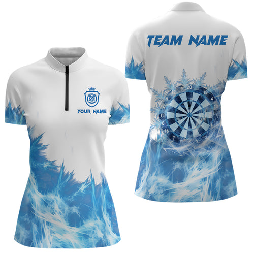 Icy Blue White Darts Quarter Zip Shirt Customized Darts Shirt For Women Darts Team Jersey LDT1377