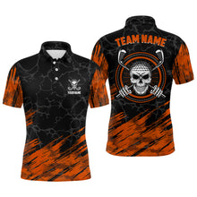 Load image into Gallery viewer, Personalized 3D All Over Print Skull Mens Golf Polo Shirt, Orange &amp; Black Golf Shirts For Men LDT0178