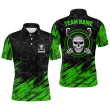 Load image into Gallery viewer, Personalized 3D All Over Print Skull Mens Golf Polo Shirt, Green &amp; Black Golf Shirts For Men LDT0179