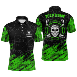 Personalized 3D All Over Print Skull Mens Golf Polo Shirt, Green & Black Golf Shirts For Men LDT0179