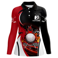 Load image into Gallery viewer, Womens Fire Flame Golf Polo Shirts Custom Red And Black Golf Shirts For Women Best Golf Gifts LDT0174