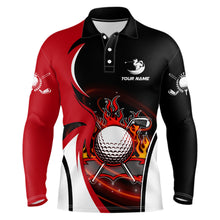 Load image into Gallery viewer, Mens Fire Flame Golf Polo Shirts Personalized Red And Black Golf Shirts For Men, Best Golf Gifts LDT0174