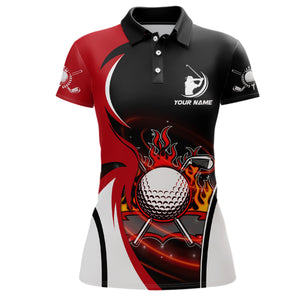 Womens Fire Flame Golf Polo Shirts Custom Red And Black Golf Shirts For Women Best Golf Gifts LDT0174