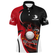 Load image into Gallery viewer, Mens Fire Flame Golf Polo Shirts Personalized Red And Black Golf Shirts For Men, Best Golf Gifts LDT0174