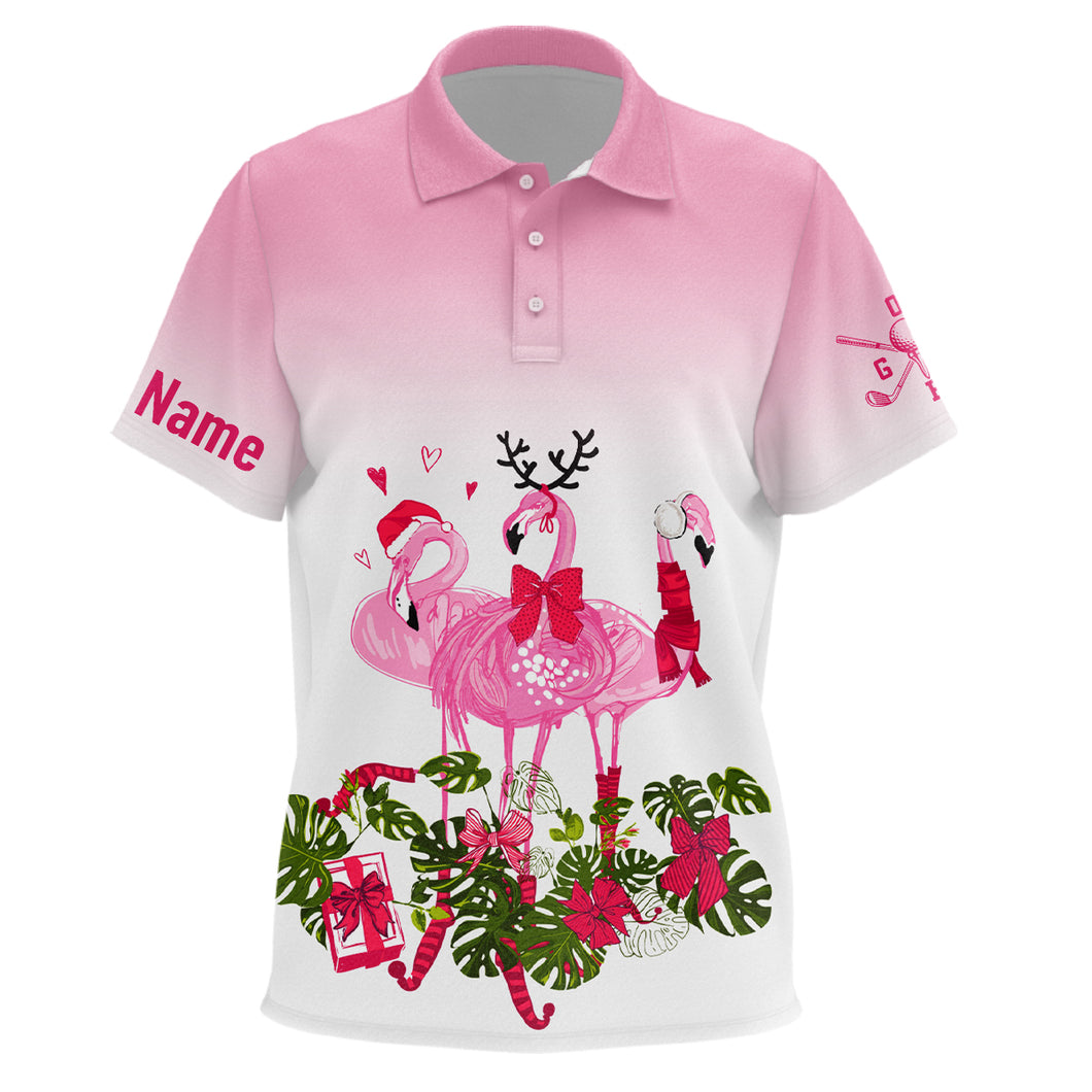 Personalized Pink Christmas Flamingo Kids Golf Polo Shirt Custom Cute Golf Shirts For Kid LDT0753