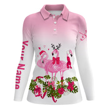 Load image into Gallery viewer, Personalized Pink Christmas Flamingo Womens Golf Polo Shirt Custom Cute Golf Shirts For Women LDT0753