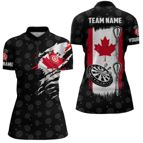 Canadian Flag Personalized Darts Quarter Zip Shirt Custom Patriotic Darts Jersey For Women LDT0762