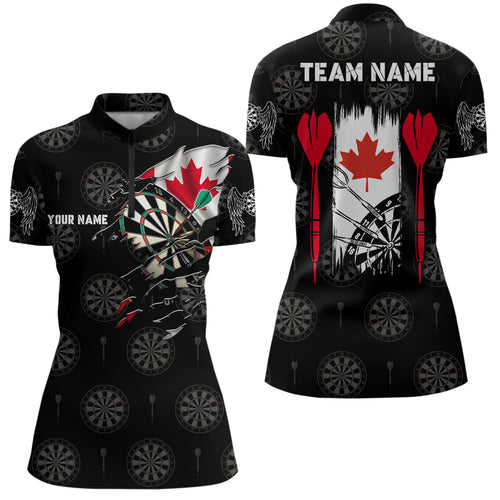 Personalized Canada Flag Darts Quarter Zip Shirt Custom Patriotic Darts Jersey For Women LDT0763