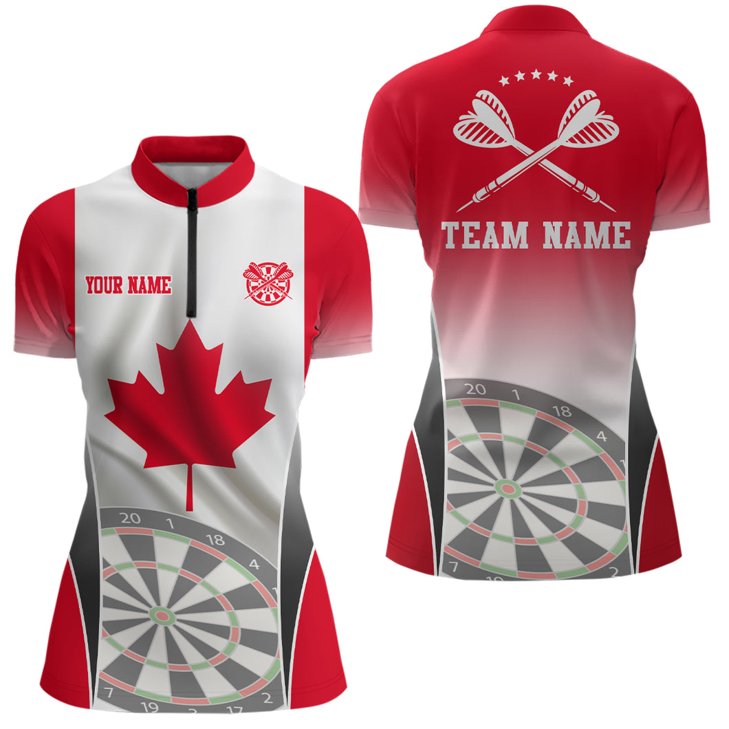 3D Canadian Flag Patriotic Darts Quarter Zip Shirt Personalized Womens Dart Shirts Canada LDT0764