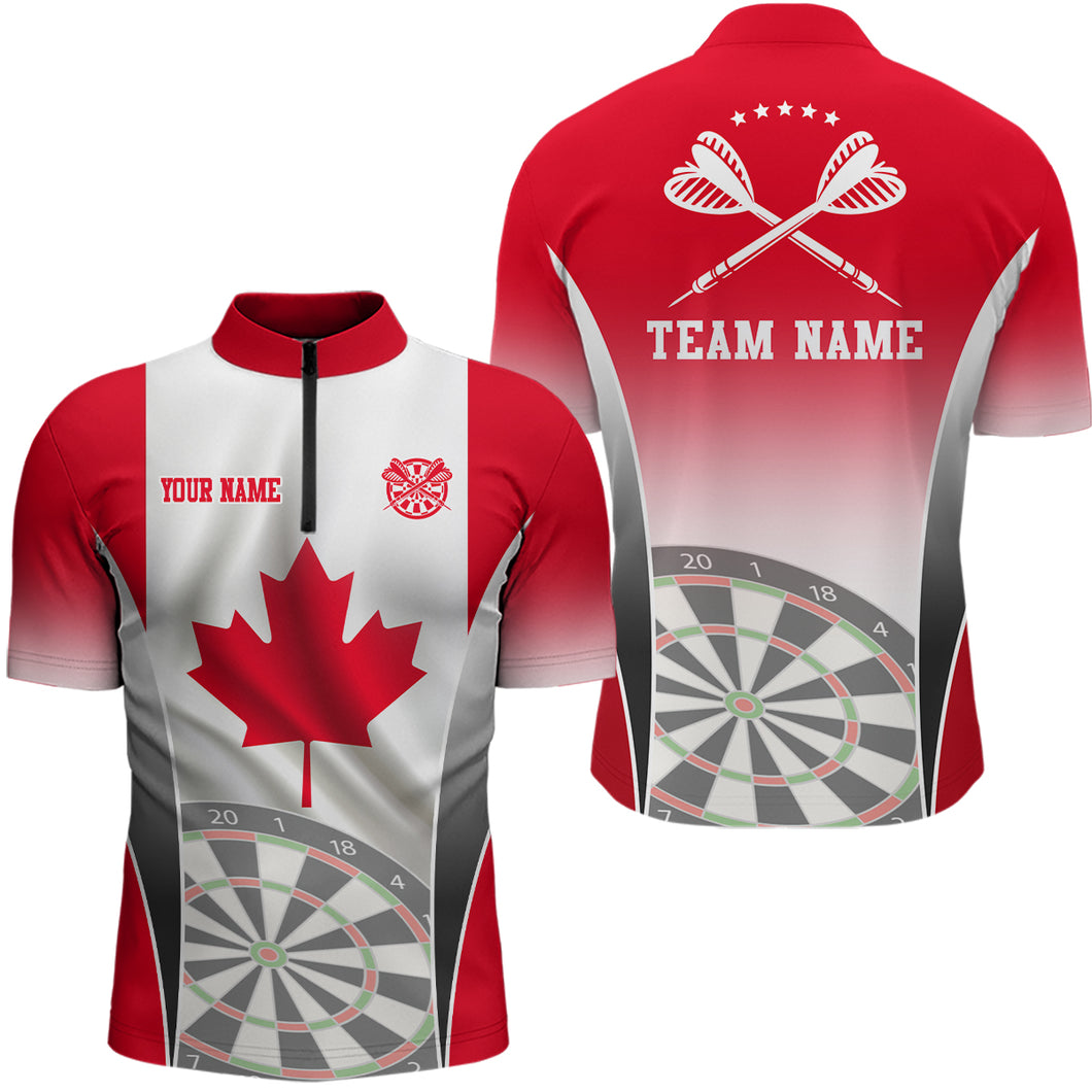 3D Canadian Flag Patriotic Darts Quarter Zip Shirt Personalized Dart Shirts Canada For Men LDT0764