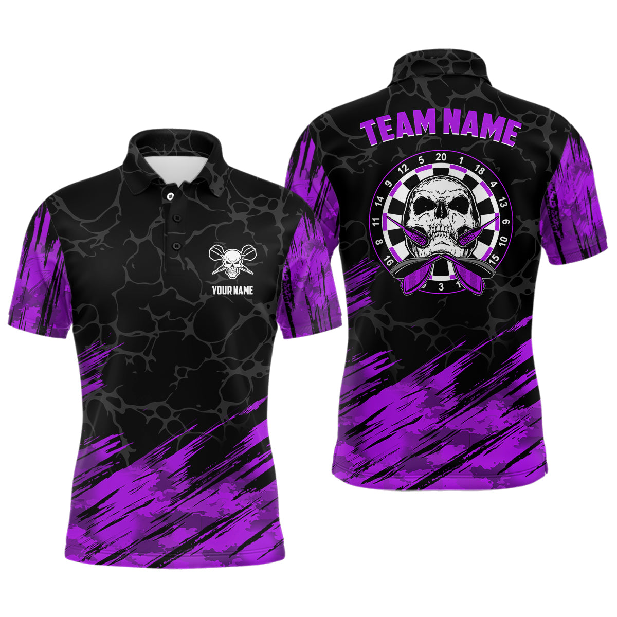 Personalized 3D All Over Print Skull Darts Polo Shirt Purple Black Dart Jerseys For Men LDT1394