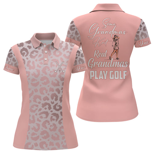 Some Grandmas Knit Real Grandmas Play Golf  Women Polo Shirt, Leopard Print Pink Golf Shirt LDT0001