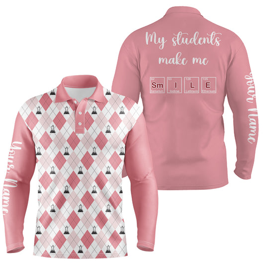 Science Pink Argyle Pattern, My Students Make Me Smile Men 3D Polo Shirt Golf Shirt For Men LDT0006