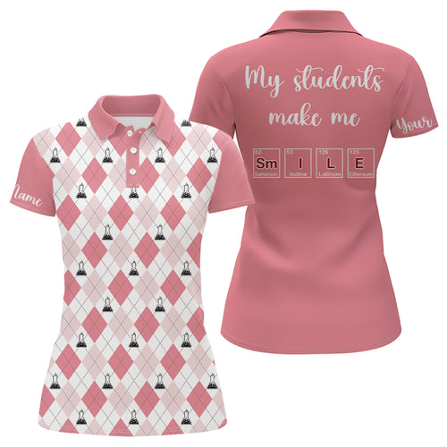 Science Pink Argyle Pattern, My Students Make Me Smile Women 3D Polo Shirt Golf Shirt For Women LDT0006