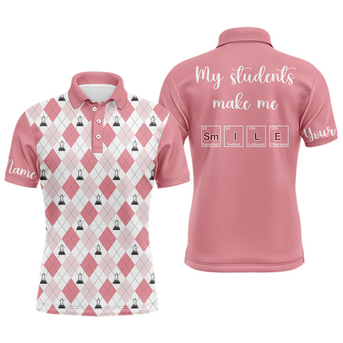 Science Pink Argyle Pattern, My Students Make Me Smile Men 3D Polo Shirt Golf Shirt For Men LDT0006