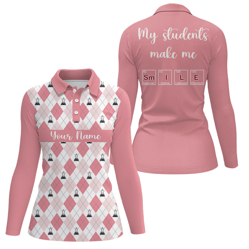 Science Pink Argyle Pattern My Students Make Me Smile Women Custom Golf Polo Shirt Golf Gifts LDT0007