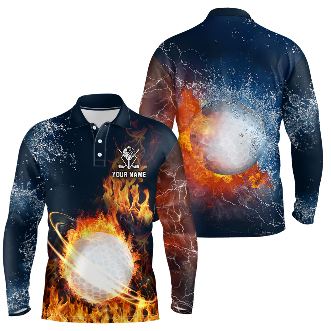 Fire And Water Golf Ball Custom Mens Polo Shirt Lightning Golf Shirts For Men Golf Gifts LDT0447