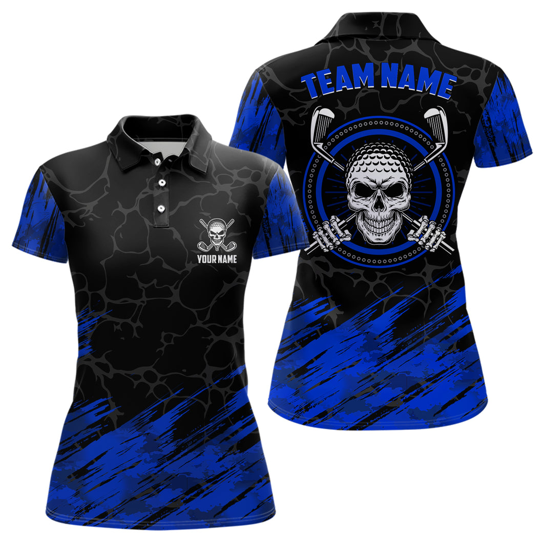 Personalized 3D All Over Print Skull Womens Golf Polo Shirt Navy Black Golf Shirts For Women LDT0448