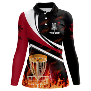 Personalized Disc Golf Fire Flame Red Style Custom Golf Shirts For Women Disc Golf Gifts LDT0440