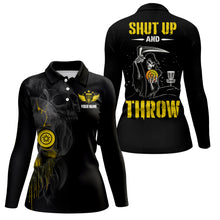 Load image into Gallery viewer, Custom Shut Up And Throw Smoky Skull Yellow Disc Golf Polo Shirts Scary Golf Gifts For Women LDT0451