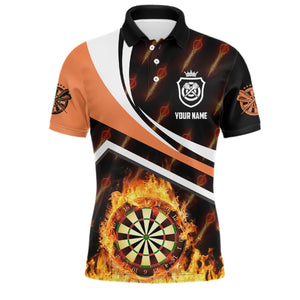 Personalized Orange Fire Flame Mens Darts Polo Shirts Darts Shirts For Men Darts Jersey LDT0441