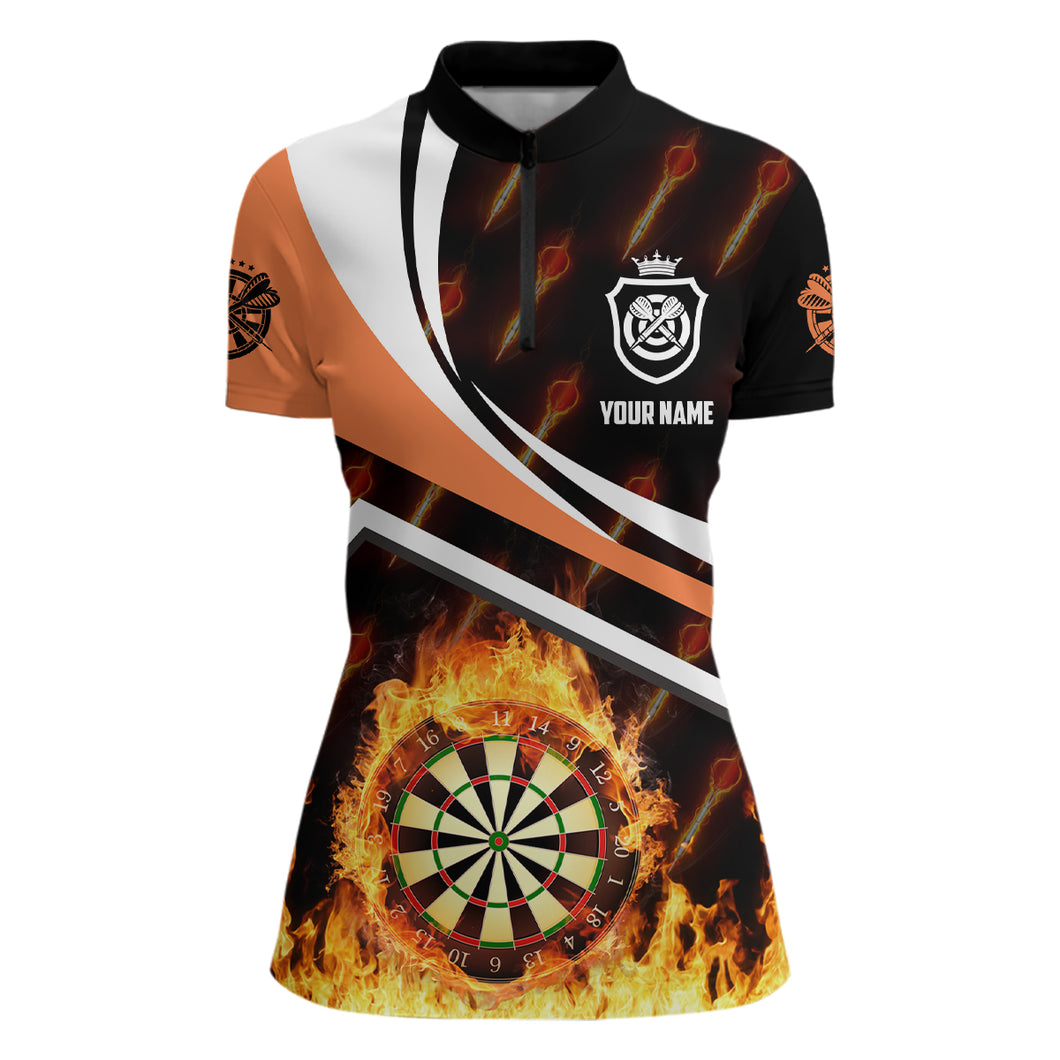 Personalized Orange Fire Flame Darts Quarter-Zip Shirt Darts Shirt For Women Darts Jersey LDT0441