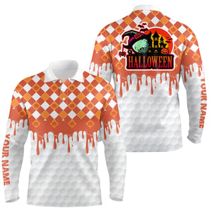 Happy Halloween Orange White Pumpkin Mens Golf Polos Custom Skull Golf Shirts For Men Golf Gifts LDT0443