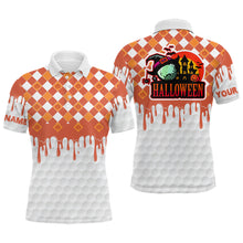 Load image into Gallery viewer, Happy Halloween Orange White Pumpkin Mens Golf Polos Custom Skull Golf Shirts For Men Golf Gifts LDT0443