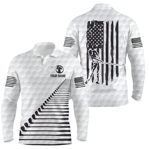 Black White American Flag Mens Golf Polo Shirts Custom Patriotic Golf Shirts For Men Golf Clubs LDT0771