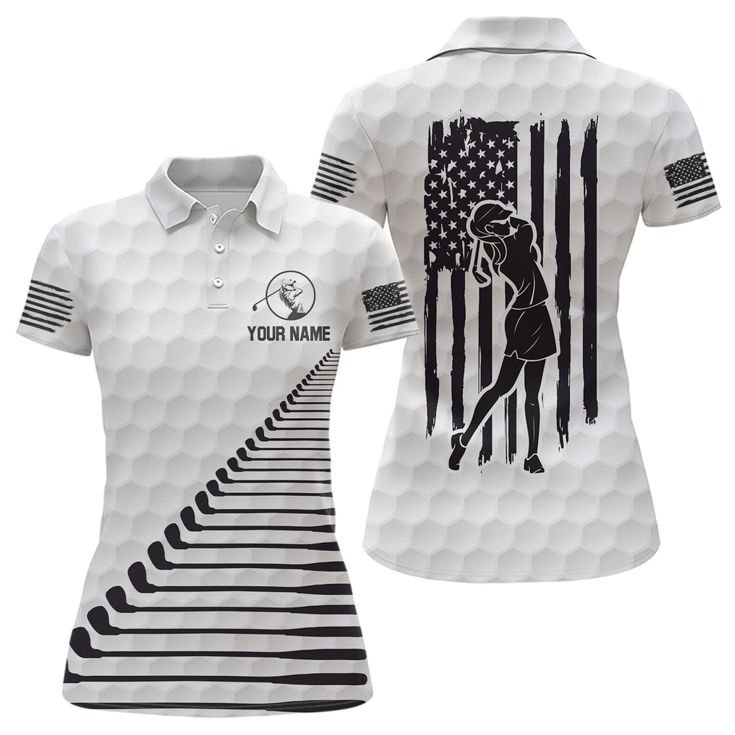 Black White American Flag Golf Polo Shirts Custom Patriotic Golf Shirts For Women Golf Clubs LDT0771
